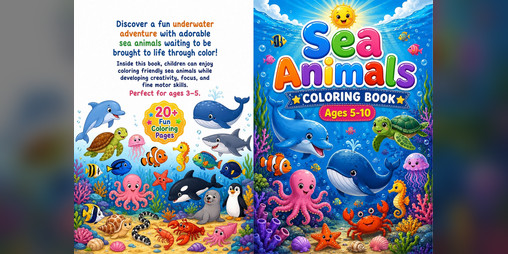 Cover image for SEA ANIMALS COLORING BOOK (AGES 5-10)