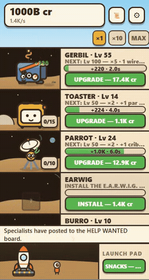 IDLE OFFWORLD FOUNDRY โ scrolling the machine roster of cute broken robots