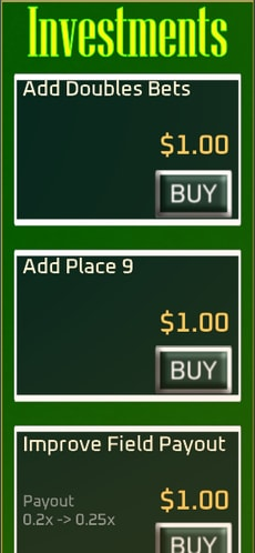 Investment panel with side-bet and payout upgrade offers