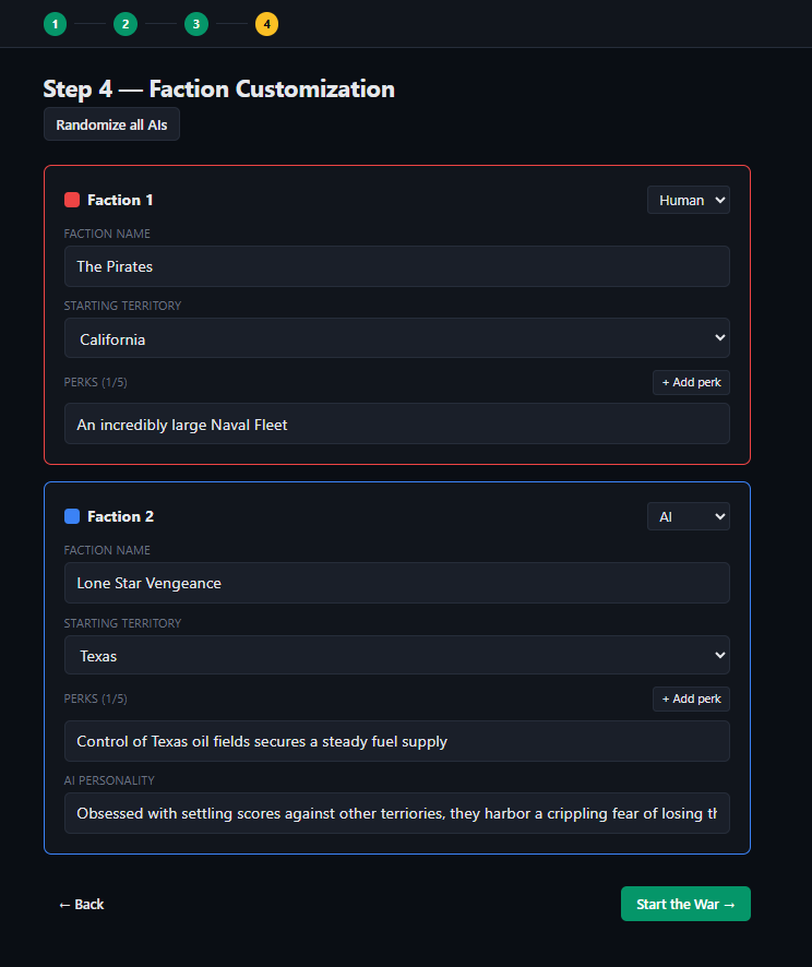 War Room Game Master narrative ruling with side effects
