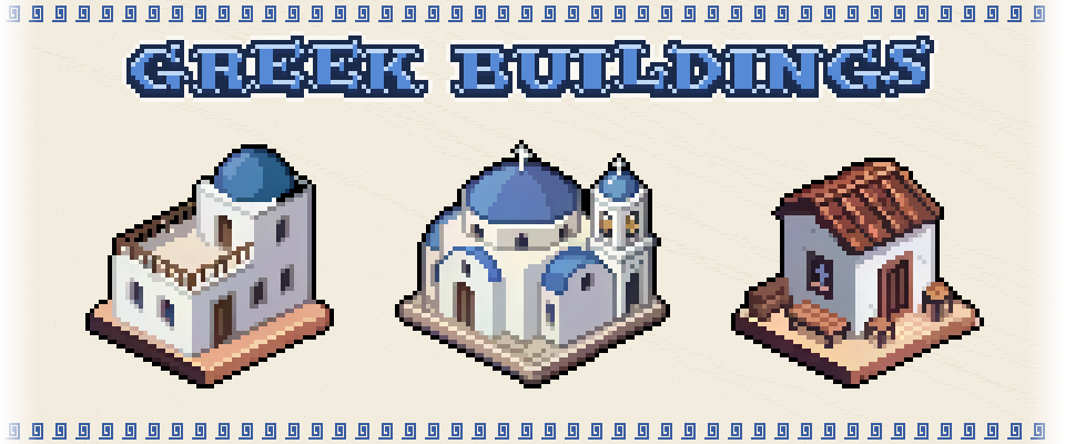 Greek Buildings — 30 Pixel Art Buildings | 64x64