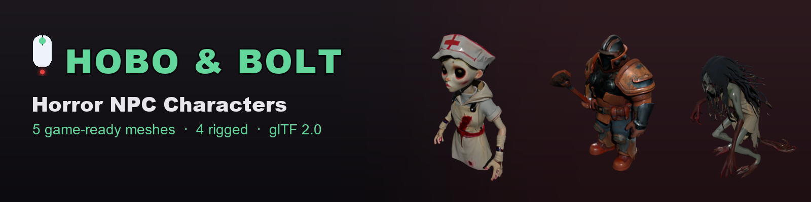 Horror NPC Characters — 5 Rigged Low-Poly Monsters