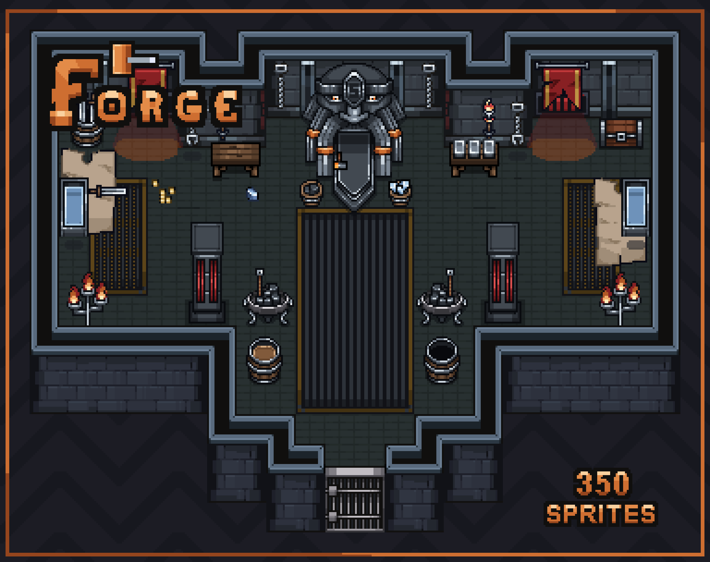 Medieval Forge Tileset - 16x16 Weapons and Ores Pack