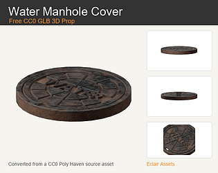 Water Manhole Cover - Free CC0 GLB 3D Prop のカバー画像