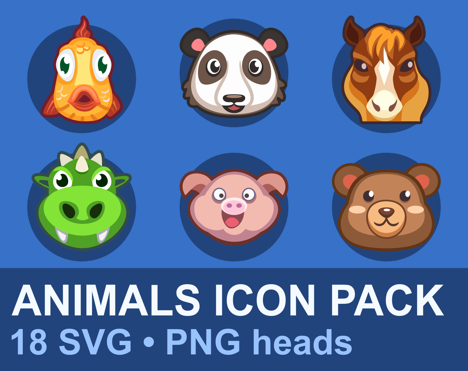 Animals Icon Pack: 18 Vector Avatars