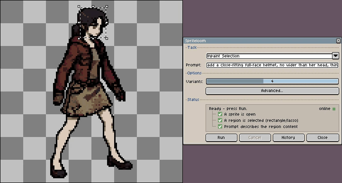 Inpaint: redraw only the selected region