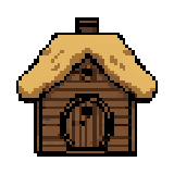 wooden cottage, thatched roof