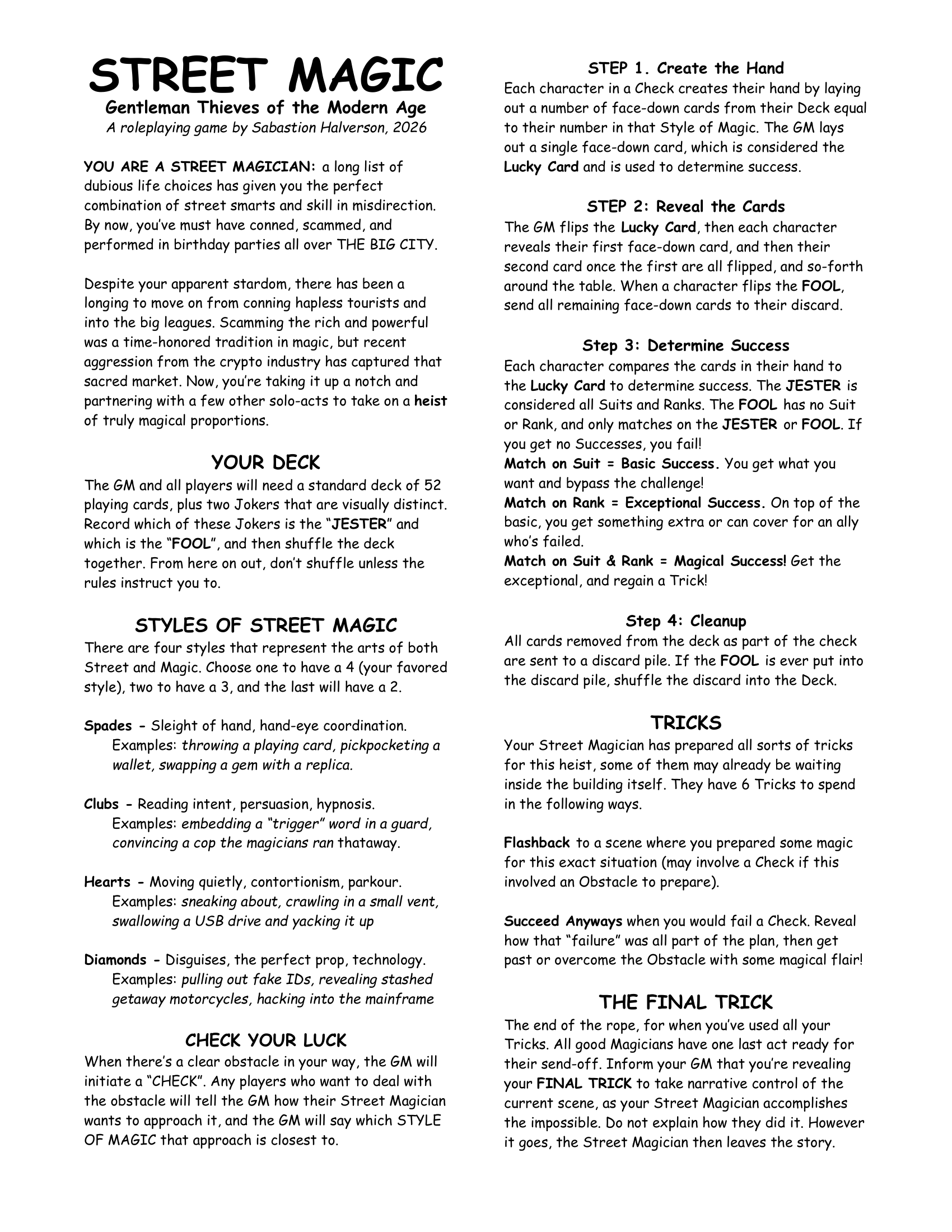 Street Magic - One Page Rules Street Magic - One Page Rules