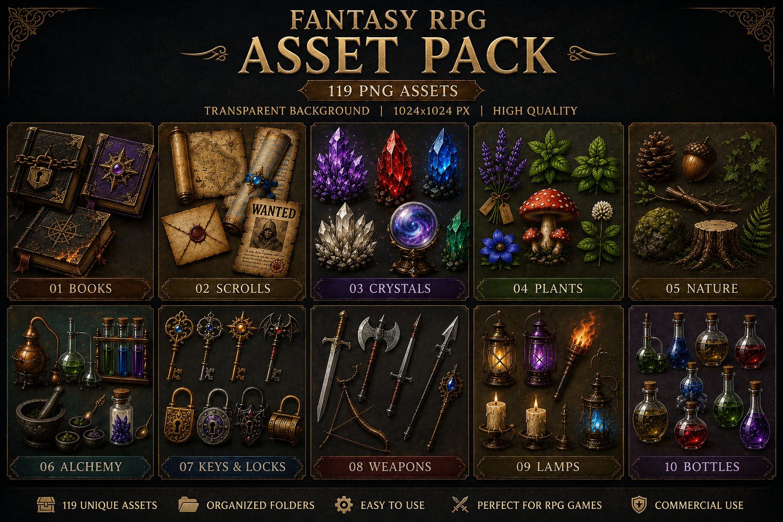 ⚔️ 119 Transparent Fantasy RPG Assets for Your Jam Project!