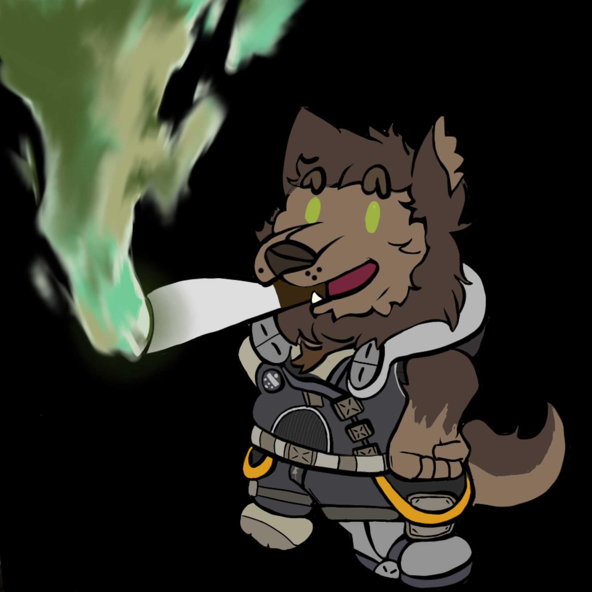 It is, in fact, Rhoun smoking a big blunt