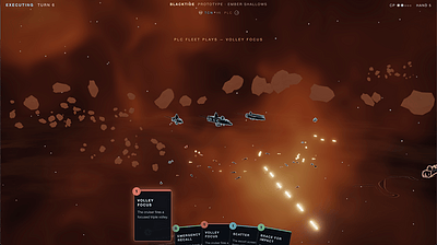 Interceptor and bomber wings tangled in a dogfight over the ember shallows, a pulsed volley in flight