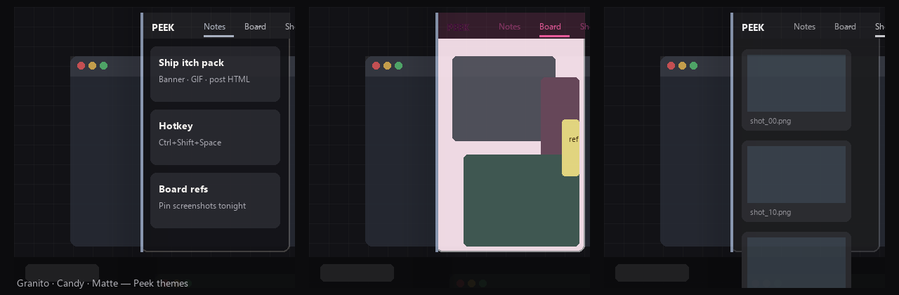 Peek — Instant notes, board & shots behind one hotkey