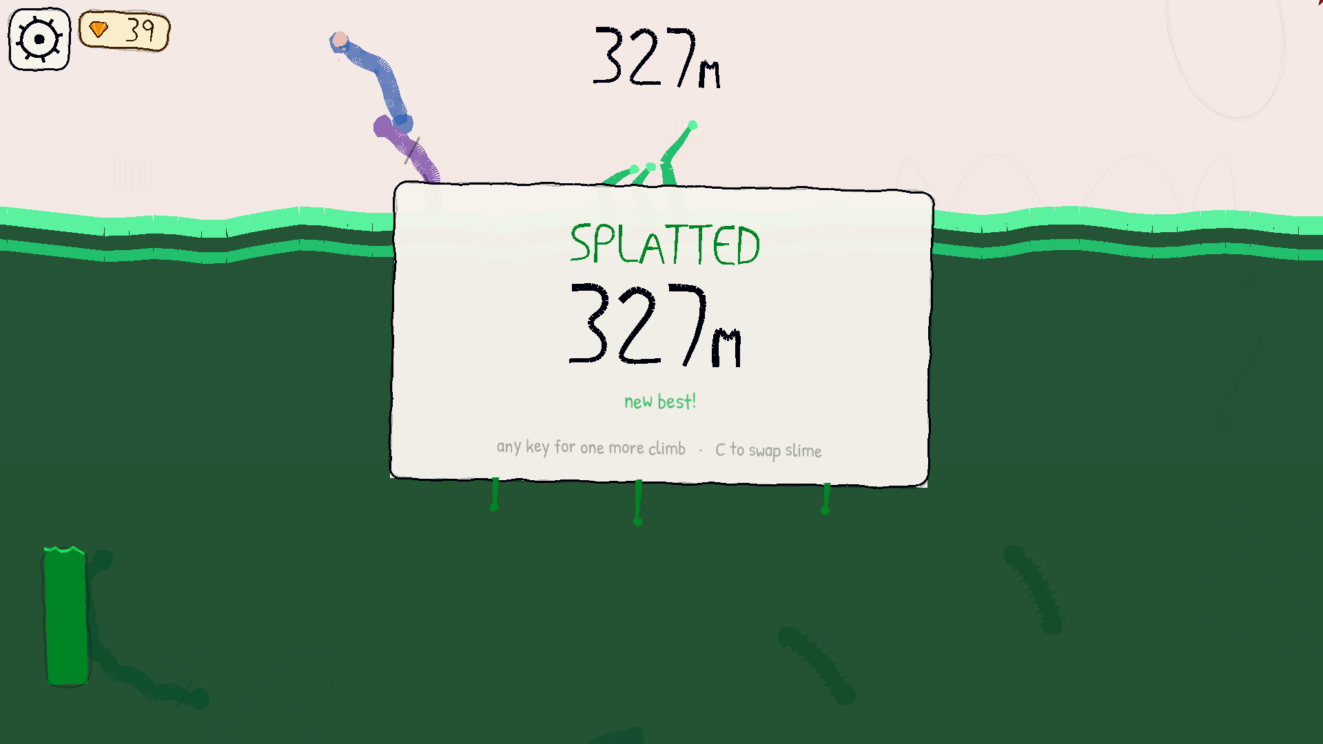 Splatted at 327 metres, new best