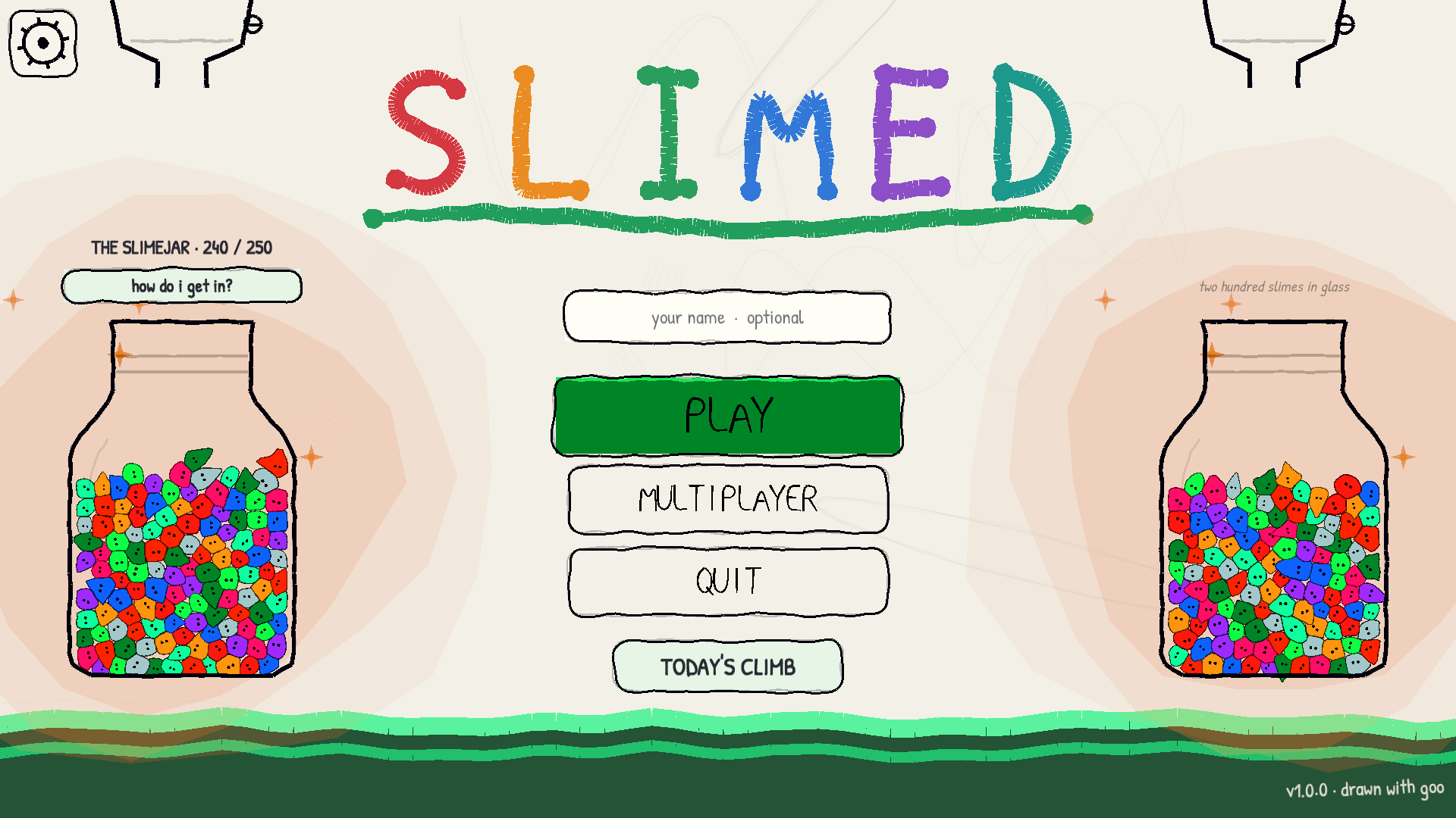 The main menu with both slimejars filling up