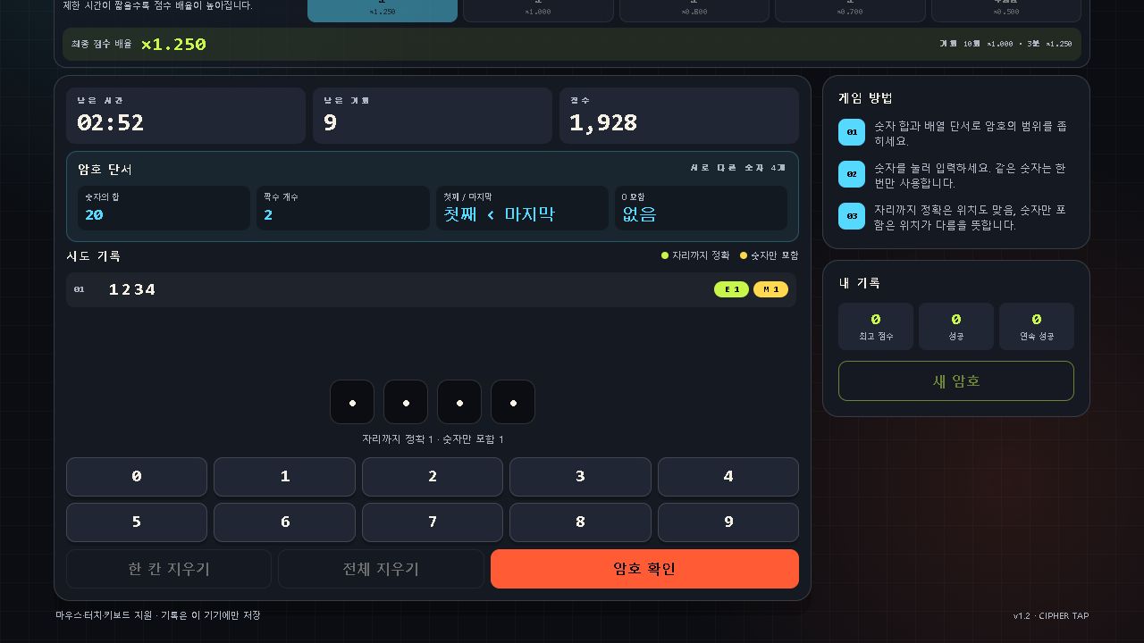 CIPHER TAP clue solving and number keypad