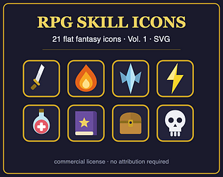 RPG Skill Icons Pack Vol.1 — 21 Flat Fantasy Icons (SVG) [$4.99]
