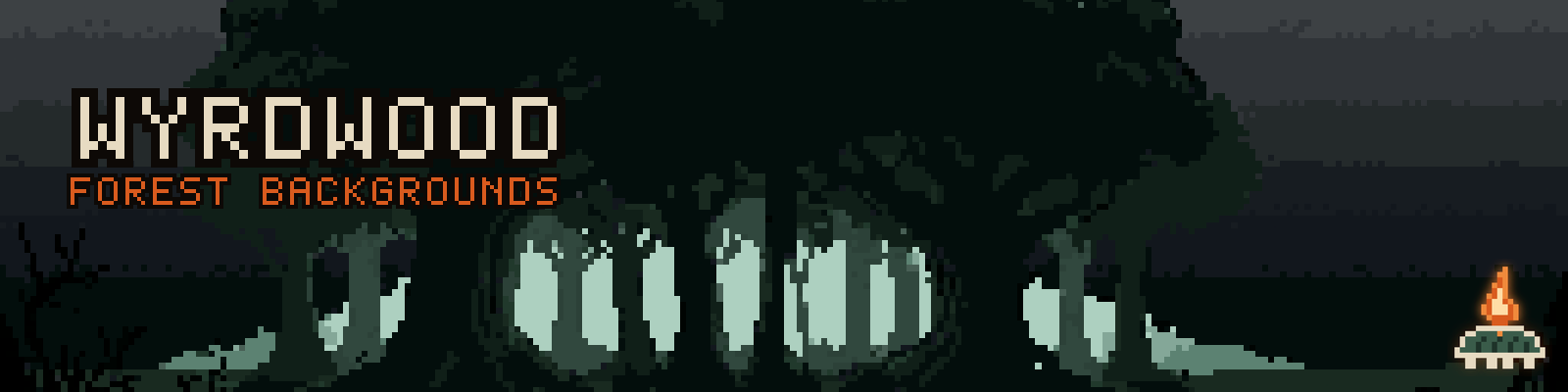 Wyrdwood — Forest Pixel Art Backgrounds (Dark Woods, Night, 16:9)