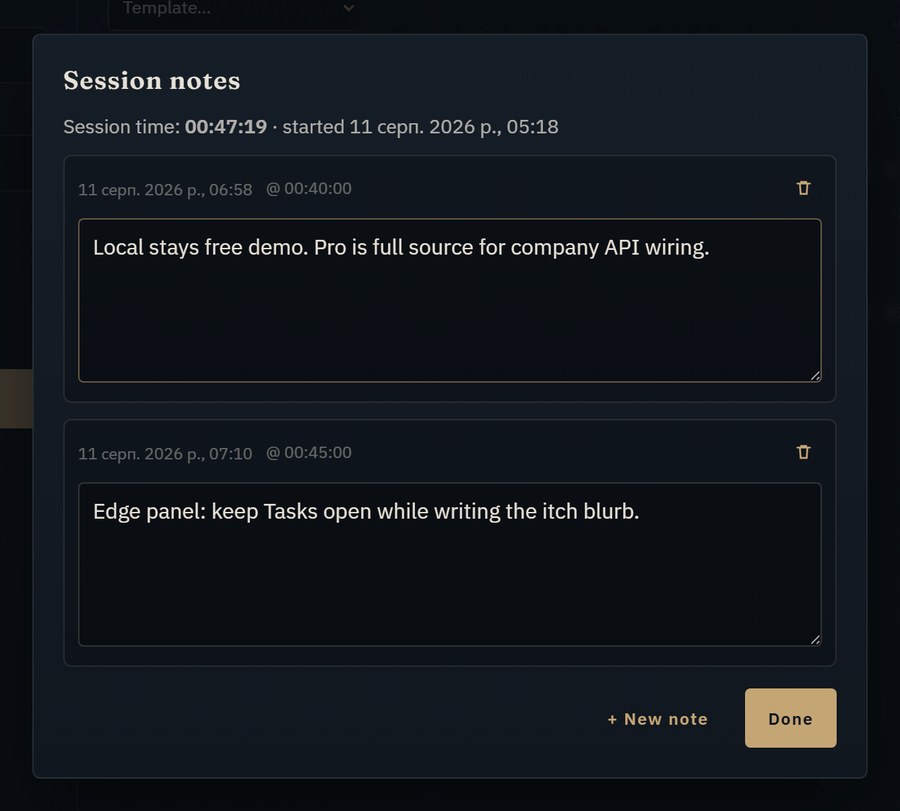Session notes