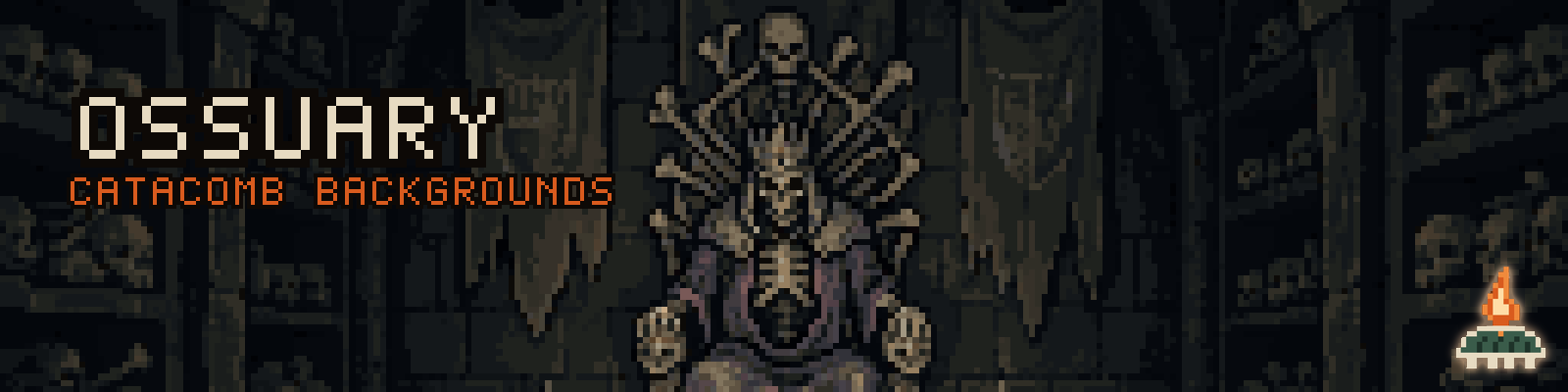 Ossuary — Catacomb Pixel Art Backgrounds (Crypt, Candlelight, 16:9)