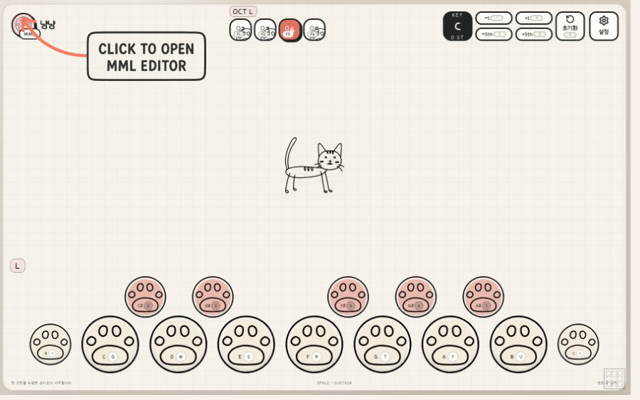 Click the paw-shaped MML badge in the upper-left to open the MML editor.