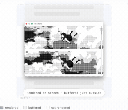 Animated demo of Vertical Scroll mode: pages glide past the window while the buffer renders just ahead