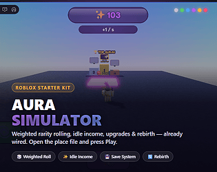 Roblox Aura Simulator Starter Kit: Weighted Rolling, Idle Gain, Upgrades & Saving, Already Built [$5.00]