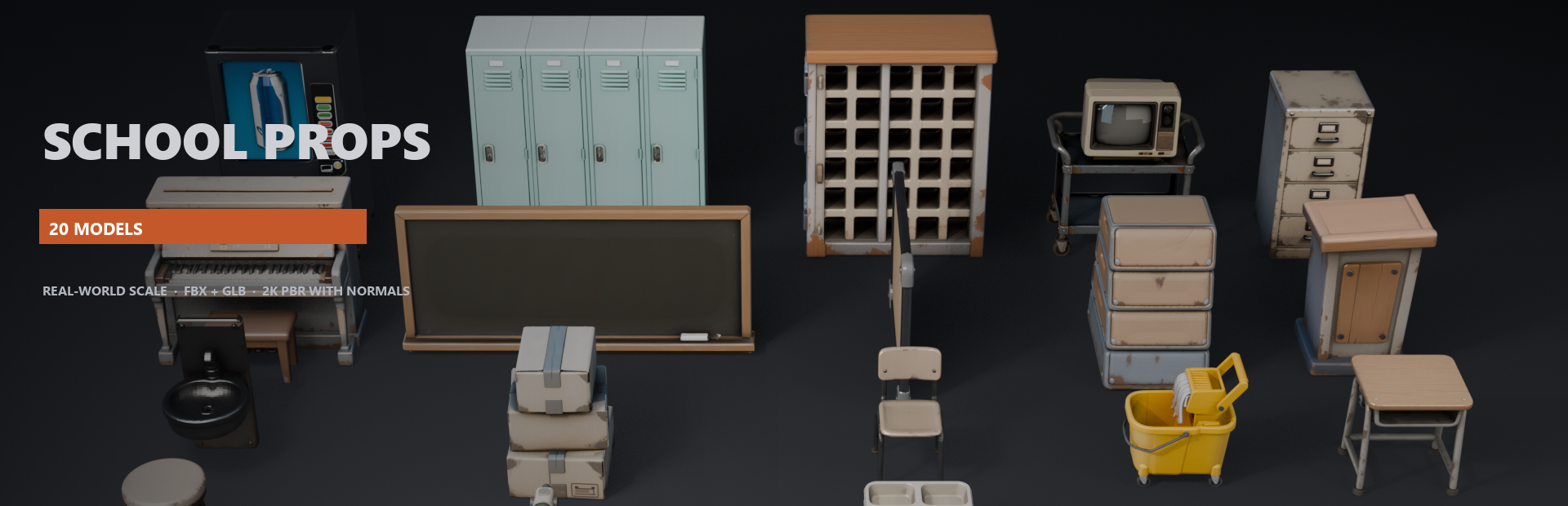 Stylized School Props - 20 Game-Ready Models
