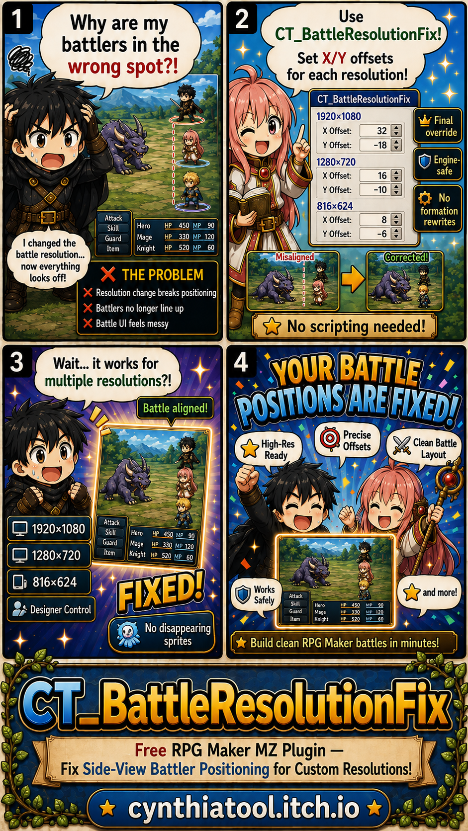 Fix RPG Maker MZ Battler Positioning in Custom Resolutions! ⚔️ | FREE Plugin