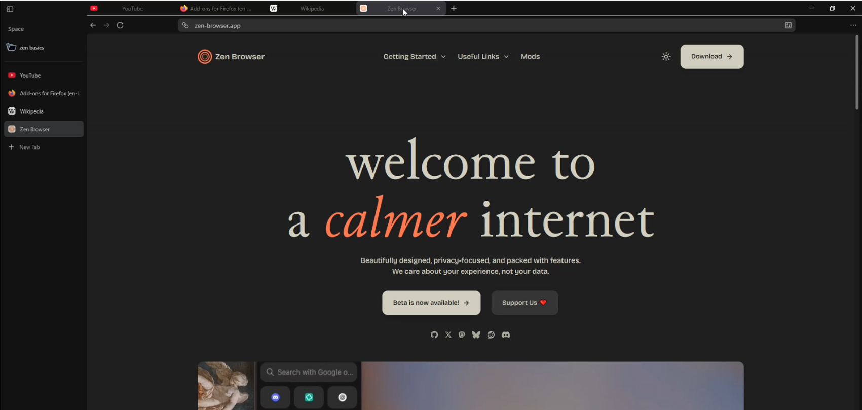 Zen Browser: Horizontal