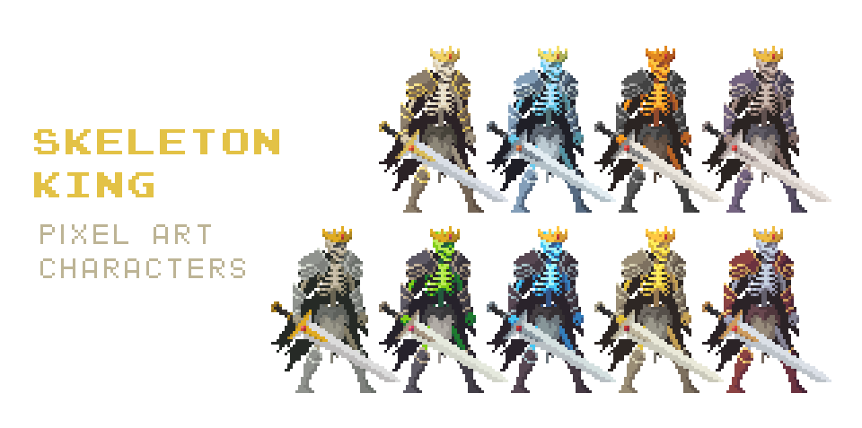 Skeleton King Pixel Art Monster Asset by sanctumpixel