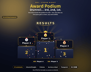 Award Podium - Drumroll Results Reveal Overlay for OBS (tournaments / viewer battles) game screenshot