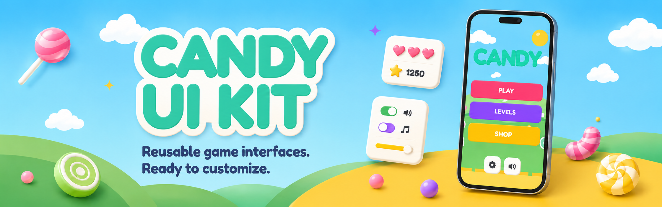 Candy UI Kit — HTML, CSS & SVG Game Interface System