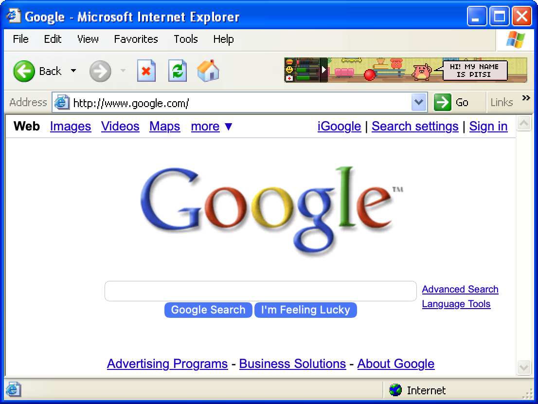 Screenshot of the original PiTSi game in the browser toolbar