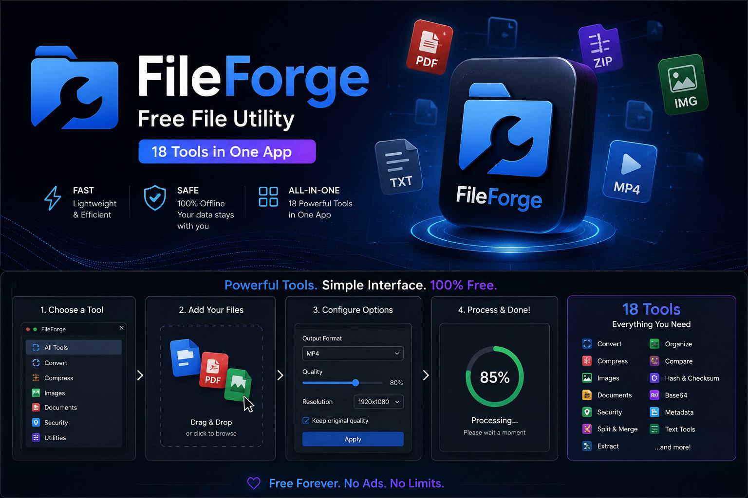 FileForge — Free File Utility | 18 Tools in One App