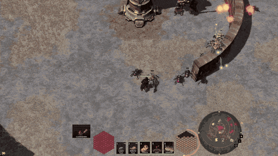 A Grid mech holds the wall line above the hub while the Kith close on a marked machine below it.