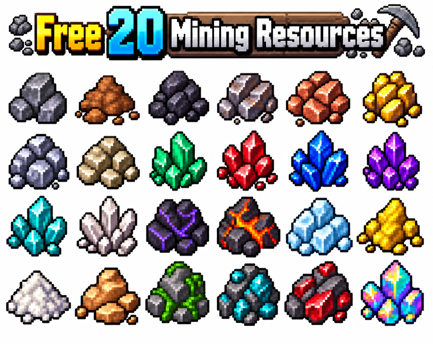 Free 20 Mining Resources – 32×32 Pixel Art by Layau_13