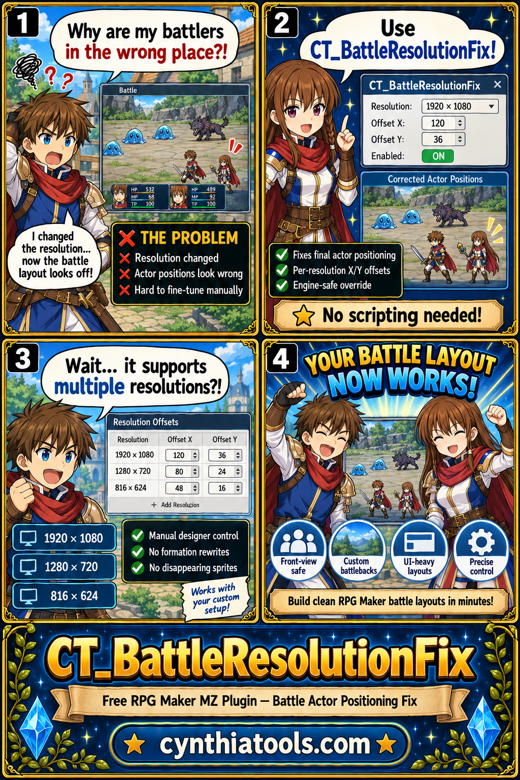 Fix RPG Maker MZ Battler Positions After Changing Resolution | Free Plugin