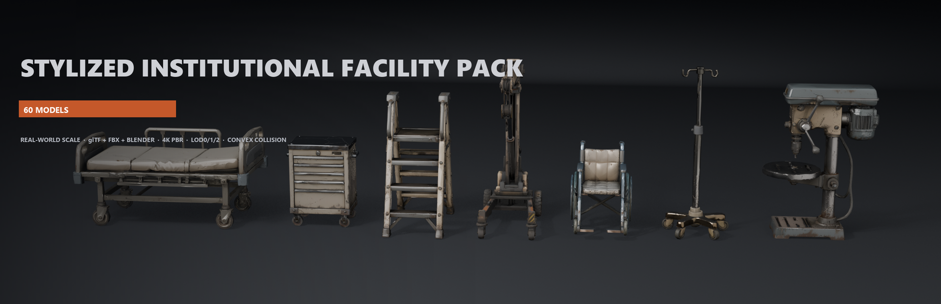 Stylized Institutional Facility Pack - 60 Game-Ready Props