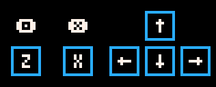 Keyboard controls: Z is the PICO-8 O button, X is the PICO-8 X button, and arrow keys move.