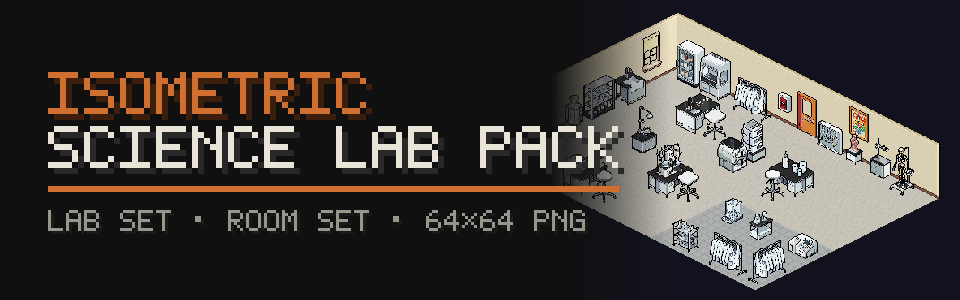 Isometric Science Lab Pack: 54 Sprites (36 Objects + Room Set)