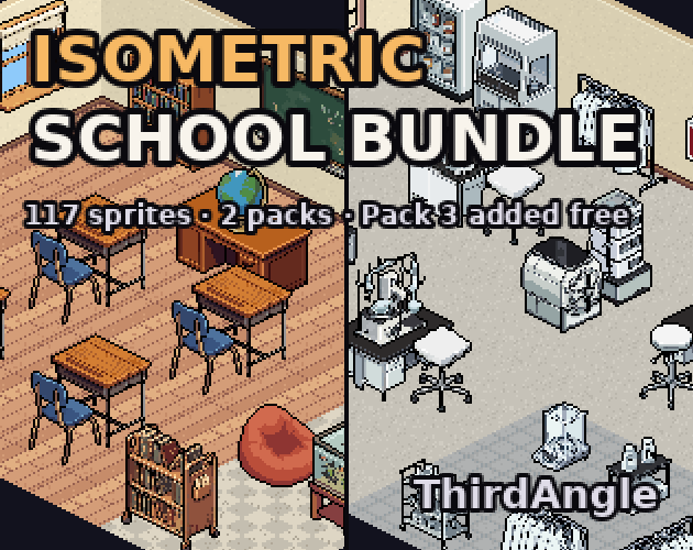 Isomatic Rrom Isometric School Bundle: 117 Sprites (68 Objects + Room Sets) by ThirdAngle
