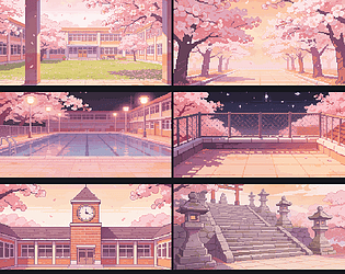 Cherry Blossom School Backgrounds — 150 Pixel Art Scenes [$5.00]