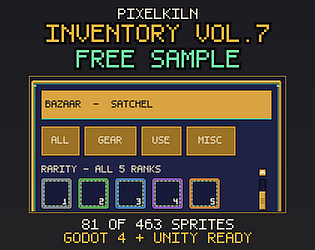 Pixelkiln Inventory Vol. 7 FREE Sample - Pixel Art Inventory Slots, Rarity Frames, Drag & Drop (Godot 4 + Unity) [Free]