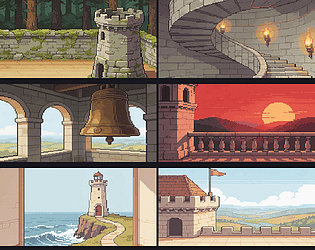 Tower Exploration Backgrounds — 150 Pixel Art Scenes [$5.00]