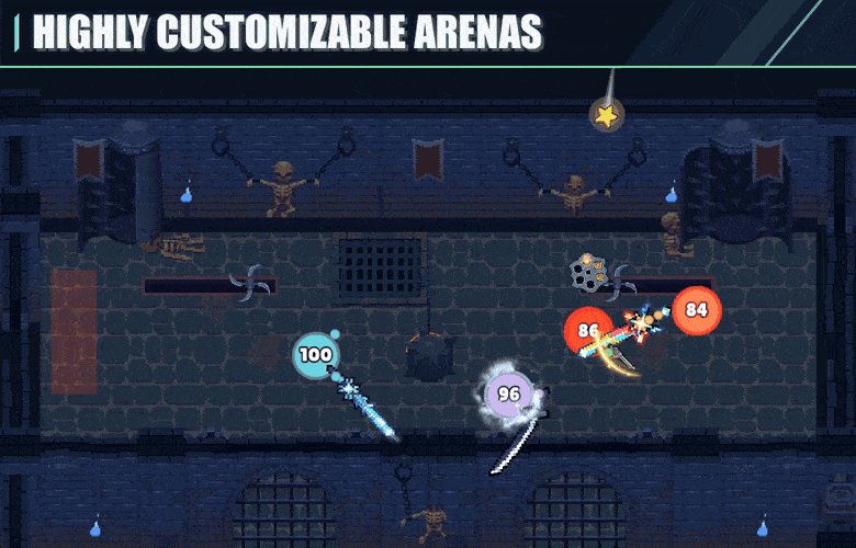 An arena with traps and destructible obstacles