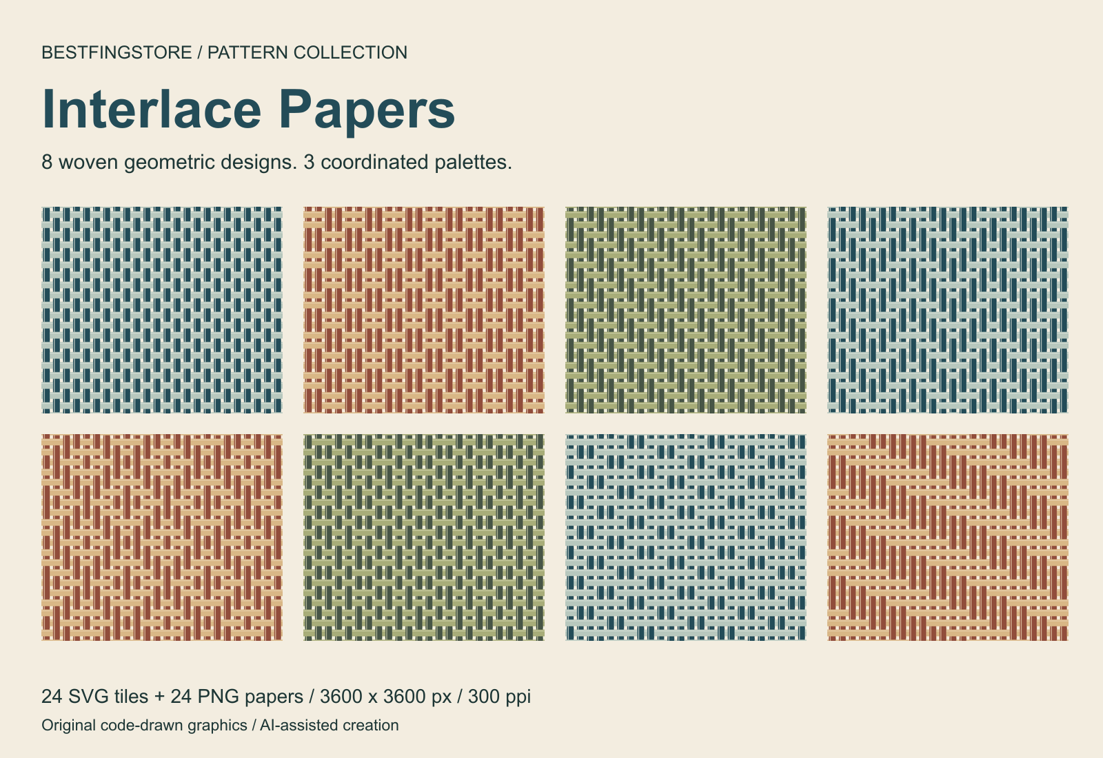 Interlace Papers: eight weave designs in three palettes