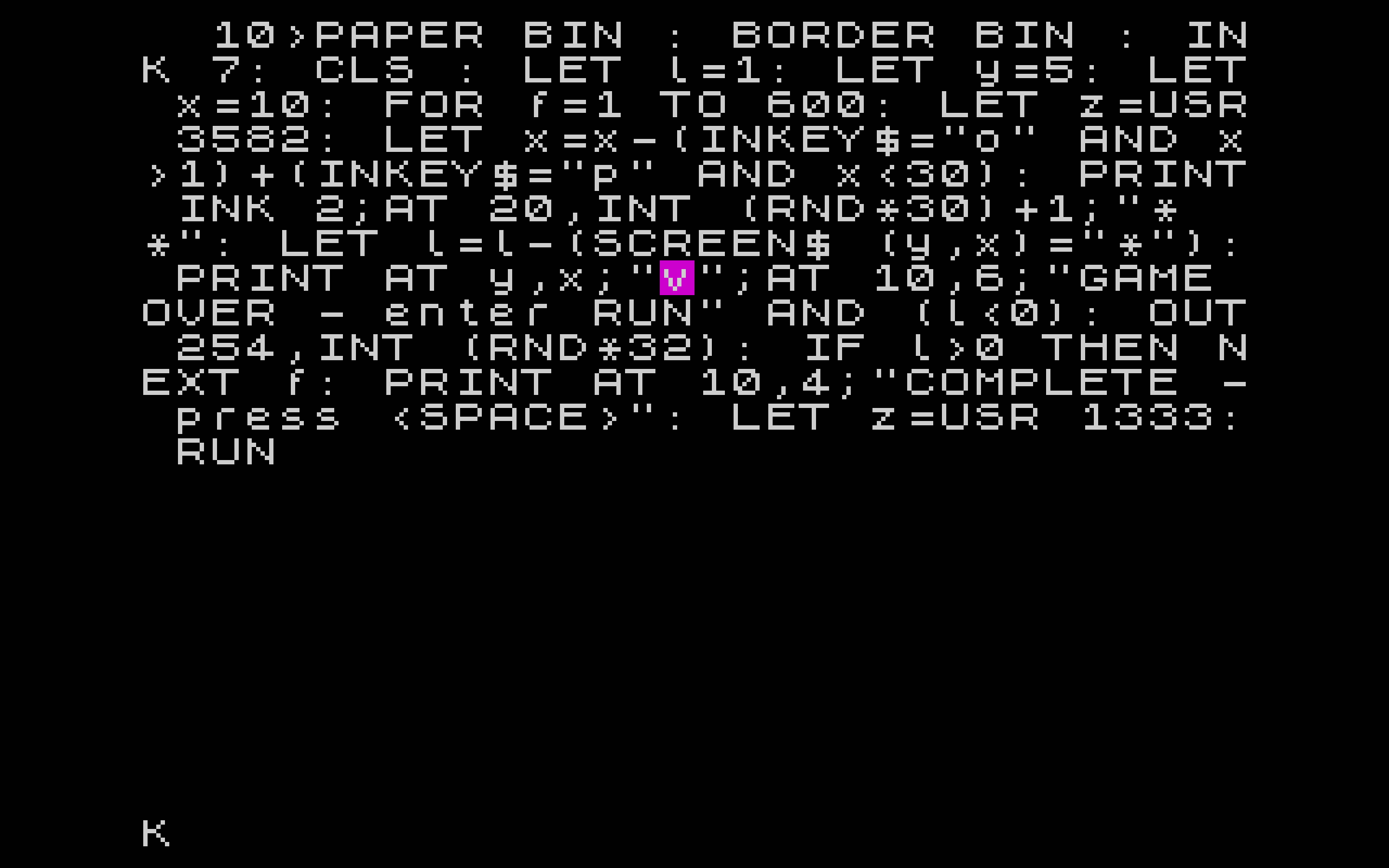 y ZX Spectrum 1 liner Version 2 - ZX Spectrum 1 LINER BASIC - Racing