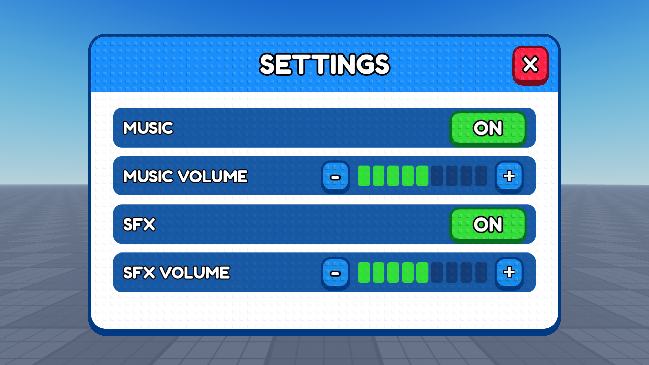 Settings — Studded UI screenshot from Roblox Studio