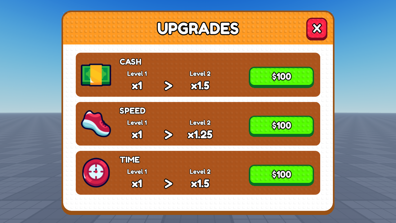 Upgrades — Studded UI screenshot from Roblox Studio