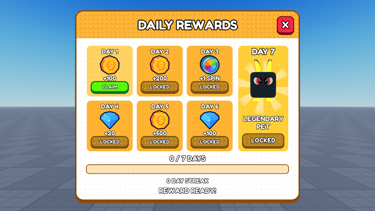 Daily rewards — Studded UI screenshot from Roblox Studio
